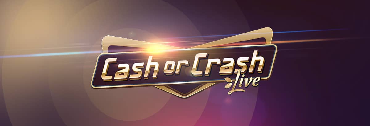 Das Cash or Crash Live-Logo wird auf einem dunklen Hintergrund mit goldenen Akzenten und Linseneffekten angezeigt